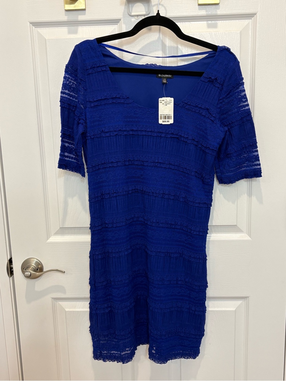 Le Château Royal Blue Textured Lace Dress Brand New #1409